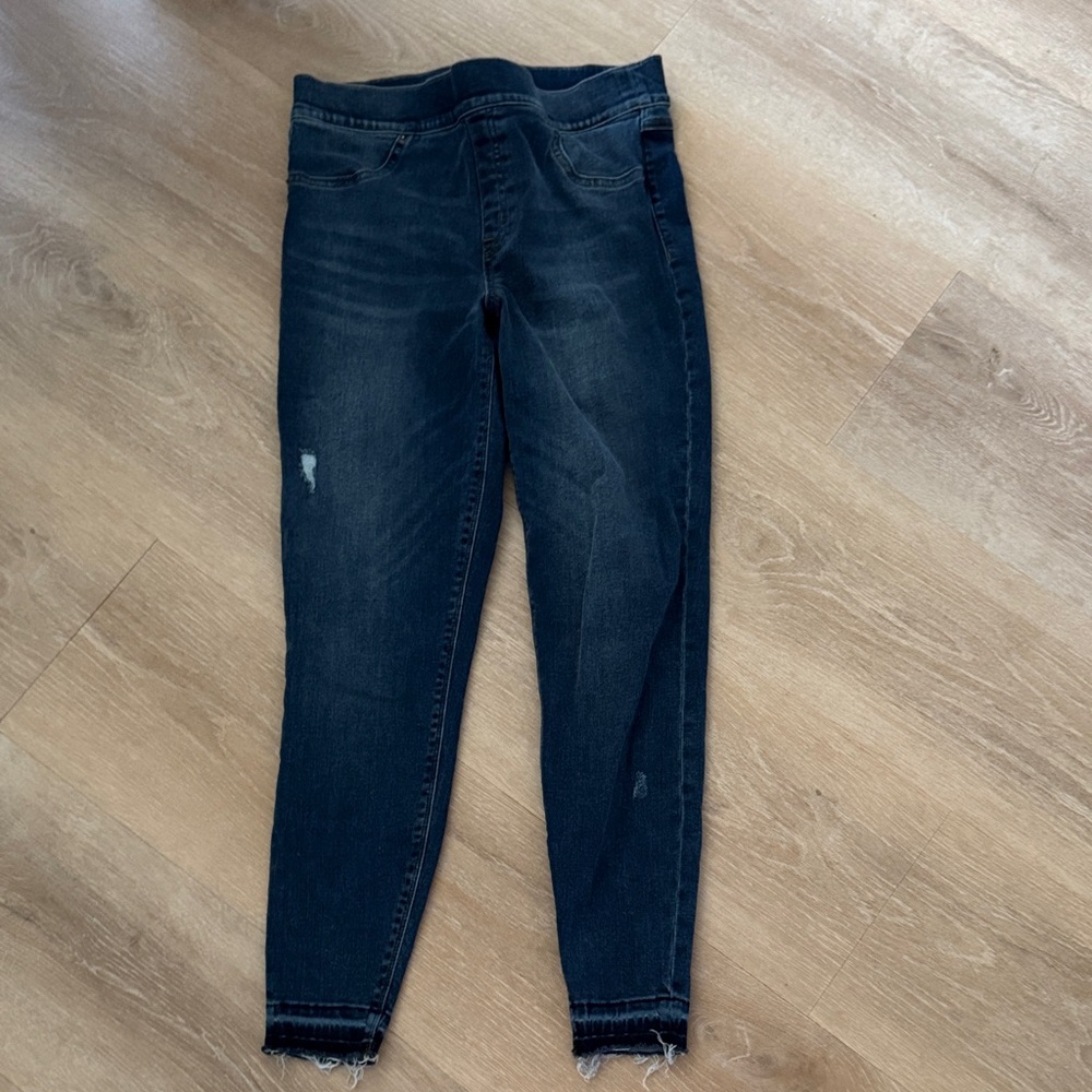 Spanx Jeggings Dark Blue Distressed  Large EUC